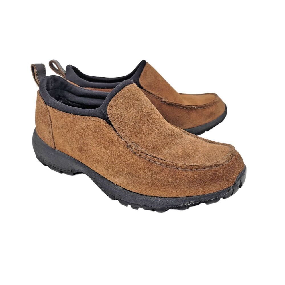 Lands End Womens Brown Suede Shoes Size 8B Slip On Nice Tread Winter Moc